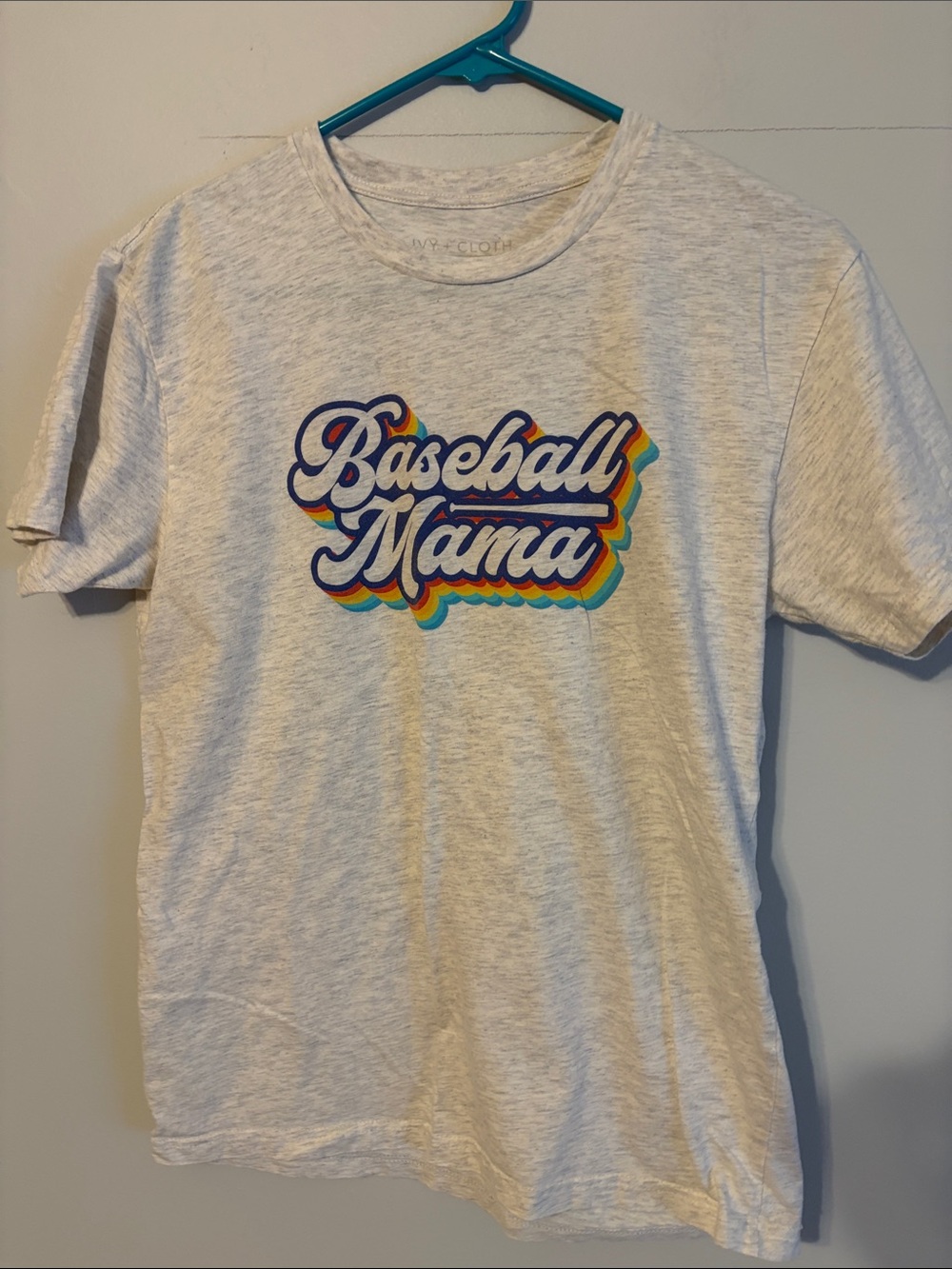 Ivy + Cloth ladies Baseball Mama Short Sleeve Tee - light grey. Med